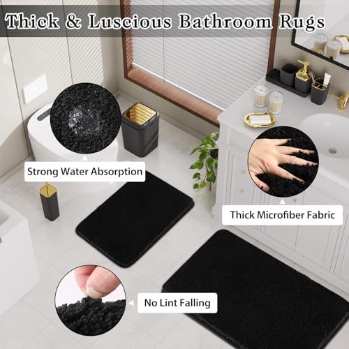 XLHOMO Black Bathroom Set, Bathroom Sets with Shower Curtain and Rugs