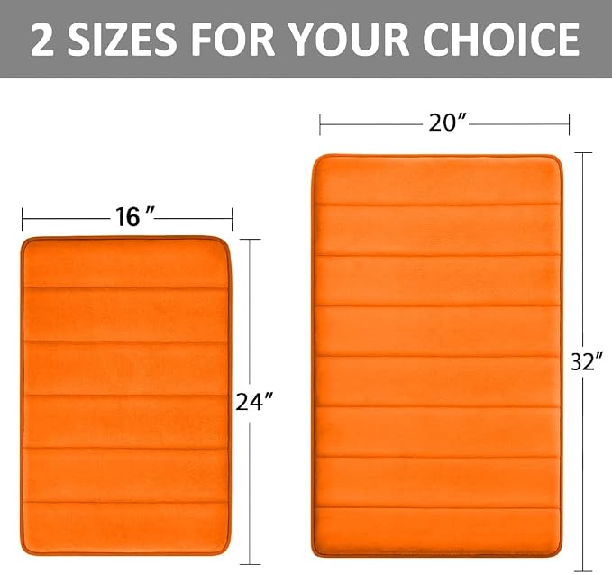 Orange Bathroom Rugs Set 2 Piece Memory Foam Bath Non-Slip Bath Mat,Washable Room Mats,Absorbent Shaggy Rugs Super Soft Kitchen Mats, Batroom Carpets for Bathroom,Tub,Shower Home Decor