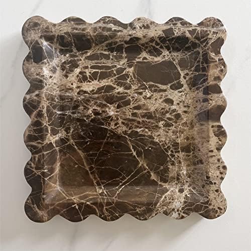 Vintage Natural Marble Tray Small Ornaments Scalloped Tray Handmade Storage Dish for Counter, Vanity, Dresser, Nightstand and Desk (Coffee Net)
