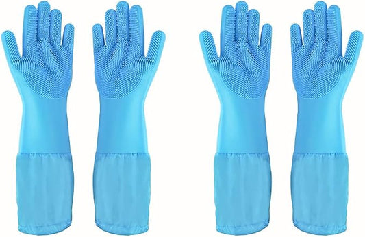 Pet Grooming Gloves Pet Hair Remover Cat, Dog Washing Gloves Silicone Heat Resistant Cleaning Gloves with High-Density Teeth Grooming Gloves for Dogs, Cats, Horses, Rabbits (2 Pairs - Blue)