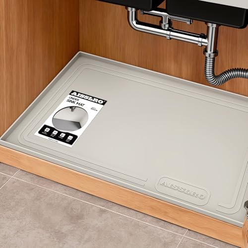Under Sink Mat 25 X 19, Waterproof Silicone Cabinet Kitchen Liner, Beige