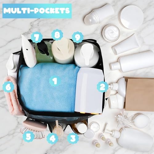 Mesh Shower Caddy Portable - 9 Pockets for College Dorm Room Essential