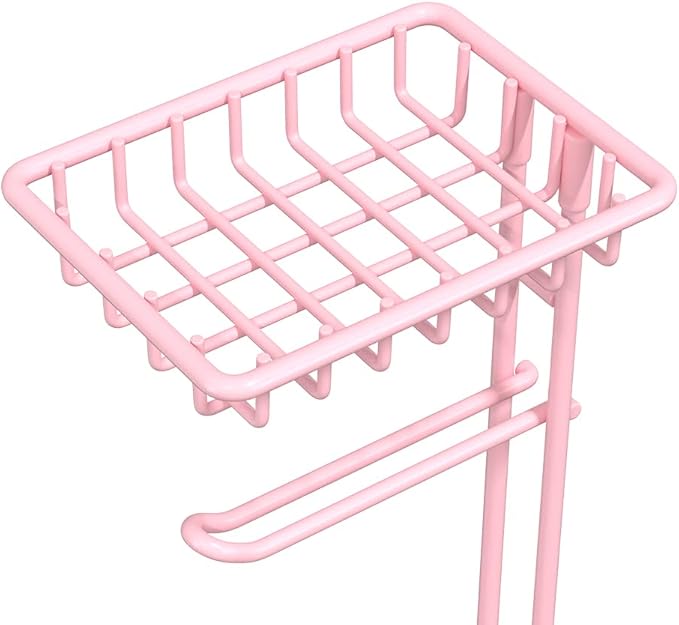 Pink Toilet Paper Holder Stand Tissue Holder for Bathroom Floor Standing Toilet Roll Dispenser Storage 4 Reserve Mega Rolls, Phone, Wipes