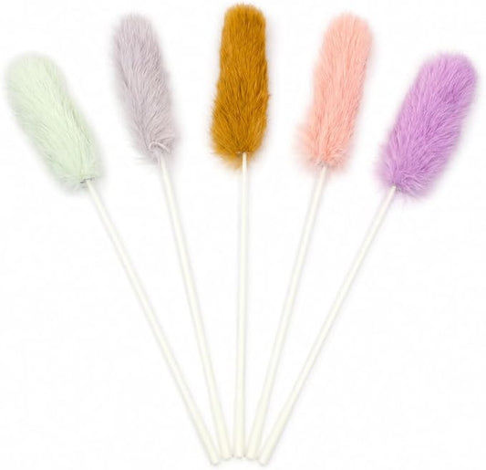 Rabbit Fur Cat Toys – 5PCS Interactive Cat Wand Toys for Indoor Cats, Soft Teaser Sticks for Play & Exercise, Natural Fur Cat's Teaser Set, 15" Long