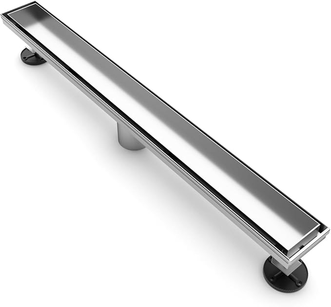 BARONAGE 36 Inch Linear Shower Drain, Rectangle Shower Floor Drain with 2-in-1 Flat & Tile Insert Cover, 304 Stainless Steel Bathroom Drains with Hair Catcher and Leveling Feet (Brushed Nickel)