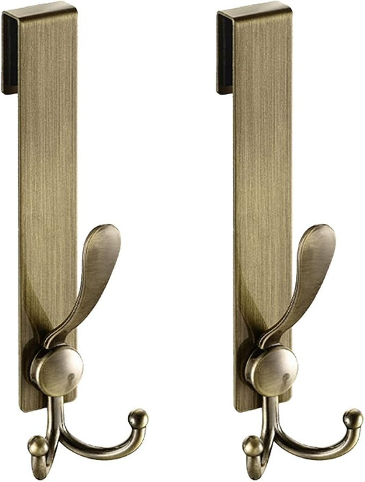 Flybath Shower Glass Door Hooks 2 Pack 304 Stainless Steel Antique Extended Robe Towel Hook Rack Over Glass Door Hooks Frameless Drilling-Free Hanger for Bathroom, Brushed Bronze