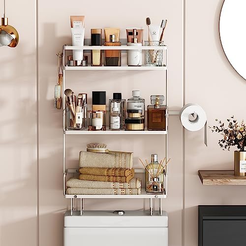 Godboat 3-Tier Over Toilet Storage Shelf, Wall-Mount with 2 Hook/Paper Rack