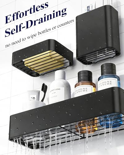 Kitsure Large Shower Caddy - Adhesive 6-Pack Bathroom Shelves, Black