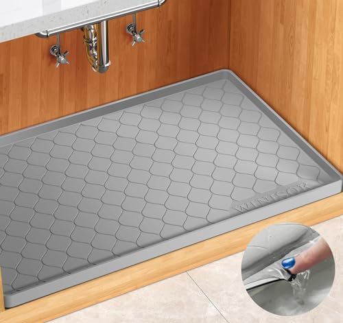 Winisok Waterproof Under Sink Mat 34" x 19", Silicone Mat, Light Gray