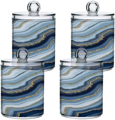 MNSRUU 2 Pack Qtip Holder Organizer Dispenser Purple Blue Marble Ink Bathroom Storage Canister Cotton Ball Holder Bathroom Containers for Cotton Swabs/Pads/Floss