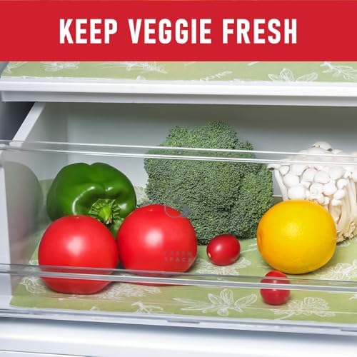 Cooyes Shelf Liner for Refrigerator & Drawer, Non-Adhesive Cabinets Liner for Kitchen Cupboard & Fridge, Breathable Cloth Material, Vegetable-Patterned, 12" x 360", Sage Green