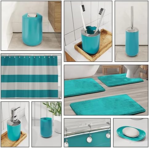 Clara Clark Bathroom Accessories Set - 28PC Bathroom Set with Adhesive Corner Shower Caddy Hanging, Bathroom Sets with Shower Curtain and Rugs, Teal Shower Curtain Set with Bathroom Trash Can