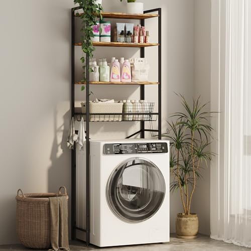 Gizoon Over-The-Toilet Storage Rack with Adjustable Shelf and Basket, 4-Tier Freestanding Space Saver Bathroom Shelves Above Toilet for Room