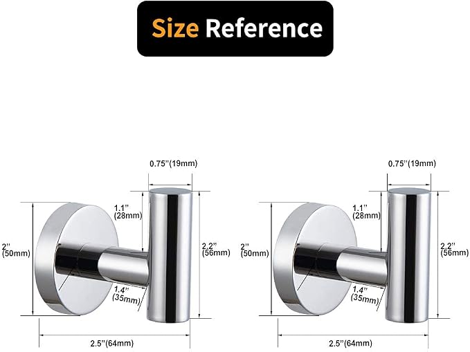 kimzcn Polished Stainless Steel Towel Coat Hooks Bathroom Clothes Garage Hotel Cabinet Closet Sponges Robe Hook Wall Mounted Round Kitchen Heavy Duty Bath Door Hanger 2 Pack