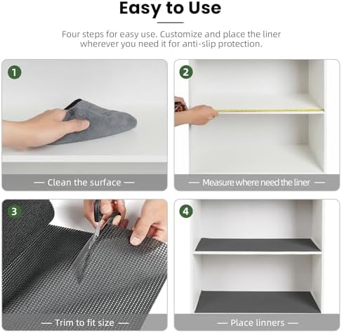 BAGAIL Non-Adhesive Shelf Liner, Thick Strong Grip Drawer Liners for Kitchen Cabinets, Heavy-Duty Easy Cut Cabinet Liners for Shelves, Pantry, Bathroom Cupboards - 12" x 30FT, Charcoal