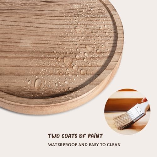 Round Decorative Tray Wood Bathroom Counter Organizer Farmhouse Kitchen Decor Wooden Riser for Soap Dish, Perfume, Candle, Sponge, 10" - Brown (Pack of 2)