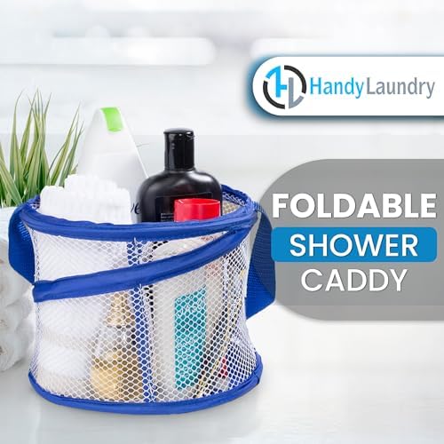 Handy Laundry Foldable Shower Caddy - Collapsible, Portable, Drainage Hole, Carry Handle, Large Compartments. Great Organizer for Camp, Travel, Gym, and Dorm (Blue) (Pack of 2)
