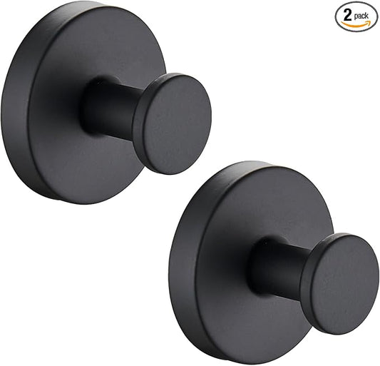 Suction Cup Hooks for Shower, Wreath Hangers for Front Door, Glass Door & Window - Strong Towel, Bath Robe, Loofah Hook Holder for Hanging up to 15 lbs - Waterproof (Black, 2 Pack)