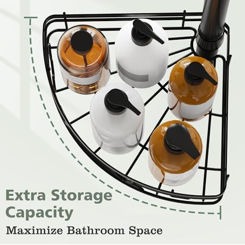 KEGII Corner Shower Caddy Tension Pole, Fan-Shaped Large Capacity Organizer