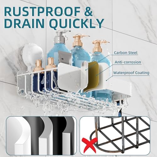 TAILI Shower Caddy Suction Cup Rustproof Metal Visible indicator White
