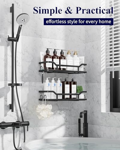 Kitsure Shower Caddy, Adhesive Shower Organizer, X-Large, Black