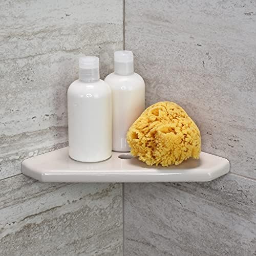 Questech 8" Corner Shower Shelf - Lugged for New Construction, Shower Organizer for Tiled Walls, Corner Caddy Soap Dish Bathroom Storage, Geo Lugged, Gray Polished