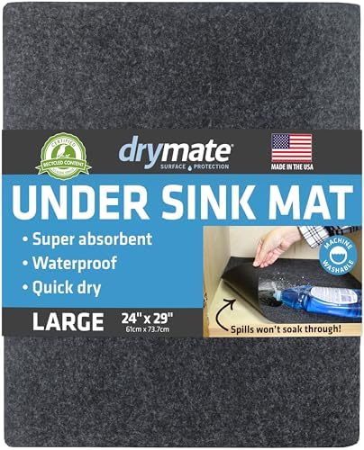 Drymate Premium Under Sink Mat, Waterproof Liners, 24”x29”, Charcoal