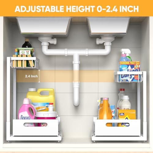 Saydear L-Shaped Under Sink Organizer, 2-Tier Pull-out Cabinet Rack 1-Pack