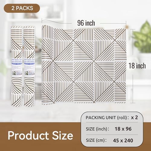FIFTY FEET 18"x96" Non-Adhesive Shelf Liner for Kitchen Cabinets and Drawers, Washable Non-Slip PVC Cabinet Liner (Brown Modern)(2 Roll)