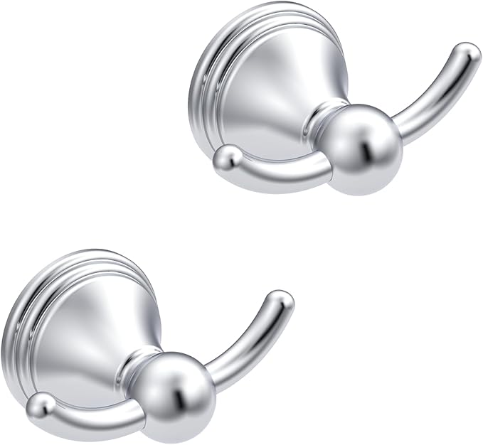 Asidrama Towel Hooks for Bathroom,Polished Chrome Coat Hooks for Kitchen Shower Door Wall Mounted,Exquisite Robe & Towel Hooks,Durable Robe Wall Hooks for Hanging Towels (2 Pack)