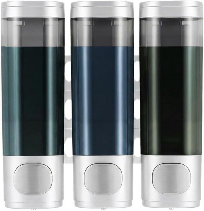 3 Pack Shampoo and Conditioner Dispenser, Shower Soap Dispenser 3 Chamber No Drill Wall-Mounted, Body Wash and Shower Dispenser Set for Shower Wall, Elegant Large Capacity for Bathroom Hotel, Silver