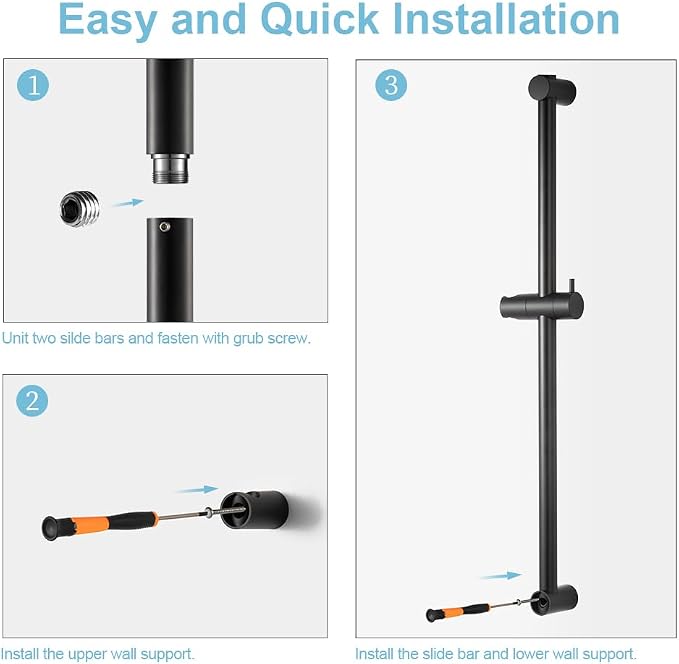 OFFO Shower Slide Bar 33 in Segmental Slide Bar Adjustable Installation Distance 20-32 in with 360° Adjustable Handheld Shower Head Holder for Bathroom, Screw Wall Mounted, Matte Black