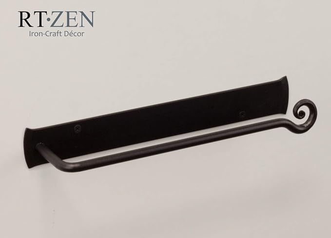 RTZEN Matte Black Hand Towel Holder for Bathroom - Handcrafted Farmhouse Wrought Iron Metal Kitchen Bar - Small Hand Towel Bar Hanger for Home or Office - Wall Mounted Rack Fits 10" Towels