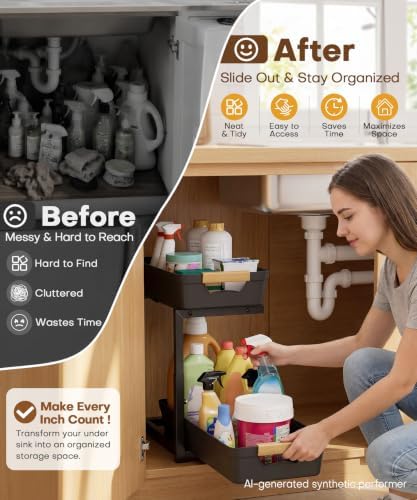 Homde Sliding Under Sink Organizer: 2-Pack Pull-Out Rack for Kitchen