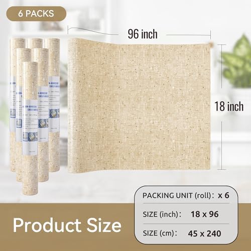 FIFTY FEET 18"x96" Non-Adhesive Shelf Liner for Kitchen Cabinets and Drawers, Washable Non-Slip PVC Cabinet Liner (Yellow)(6 Roll)