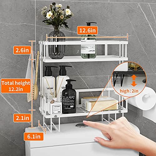 Godboat 2-Tier Over Toilet Storage Shelf, Wall-Mount with 2 Hook/Paper Rack