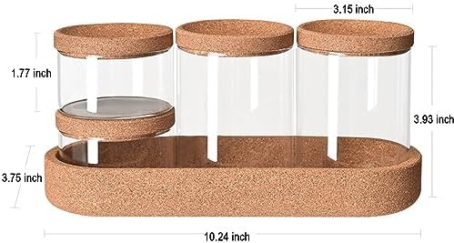 4 pack Glass Qtip Holder Dispenser Apothecary Jars with Vanity Tray