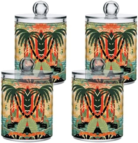 MNSRUU 2 Pack Qtip Holder Organizer Dispenser Cheetah and Forest Pink Bathroom Storage Canister Cotton Ball Holder Bathroom Containers for Cotton Swabs/Pads/Floss