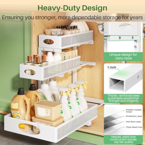 Kitstorack Under Sink Organizer 3-Tier Slide Out Drawer for Bathroom 1-Pack