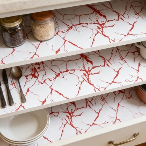 Red Marble Pattern Shelf Liner, Non-Adhesive Non-Slip Thickened