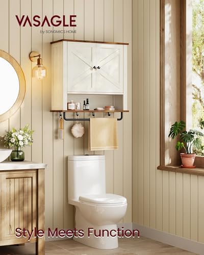 VASAGLE Bathroom Cabinet with Towel Bar, Wall-Mounted, 2 Barn Doors