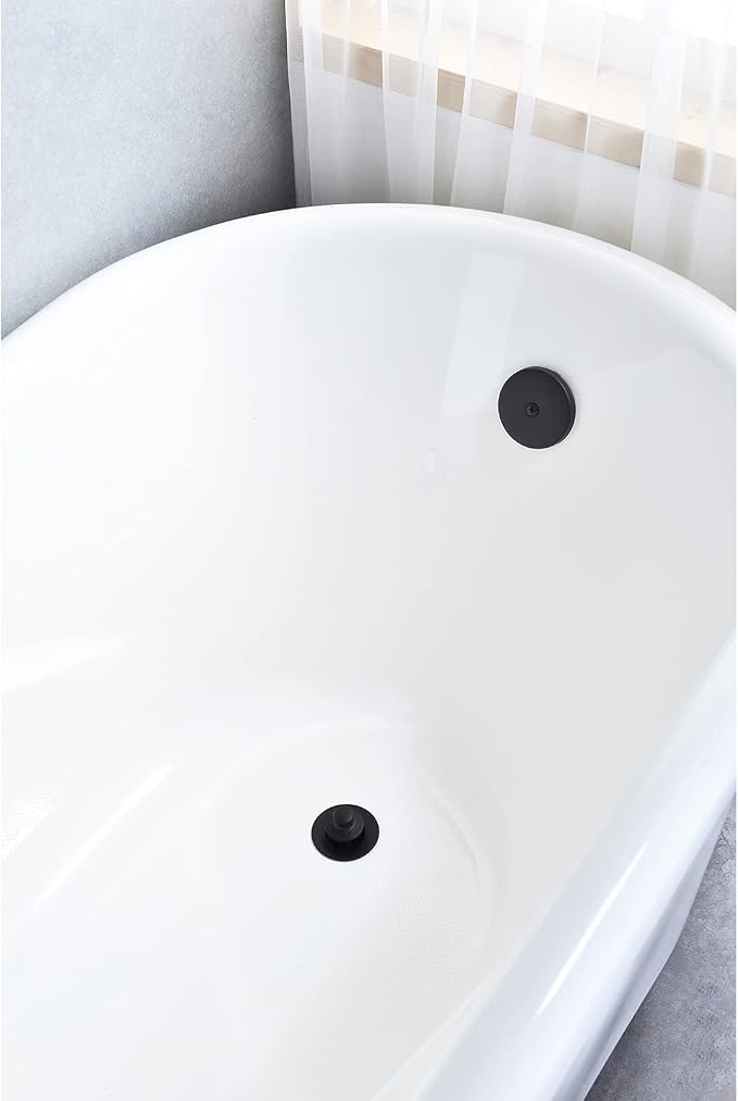 Brass Matte Black Tub Drain Kit with Single Hole Overflow Faceplate | Lift and Turn Tub Bathtub Drain Kit