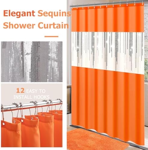 Bathroom Set,Bathroom Sets with Shower Curtain and Rugs Sequin Shower Curtain Set Orange Bathroom Rugs Sets Bathroom Decor