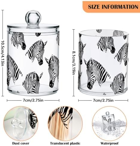 2 Pack Qtip Holder Organizer Dispenser Zebra Line Print Bathroom Storage Canister Cotton Ball Holder Container for Cotton Pads/Swabs/Floss