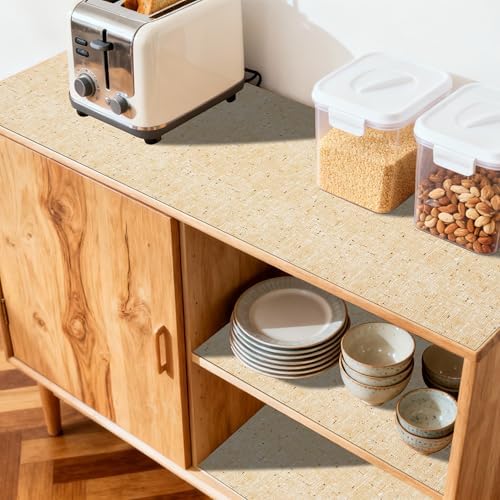 FIFTY FEET 18"x96" Non-Adhesive Shelf Liner for Kitchen Cabinets and Drawers, Washable Non-Slip PVC Cabinet Liner (Yellow)(5 Roll)
