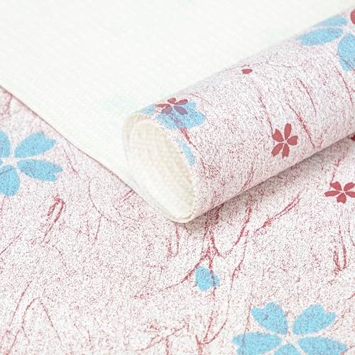 FIFTY FEET 18"x96" Non-Adhesive Shelf Liner for Kitchen Cabinets and Drawers, Washable Non-Slip PVC Cabinet Liner (Blue Floral)(1 Roll)