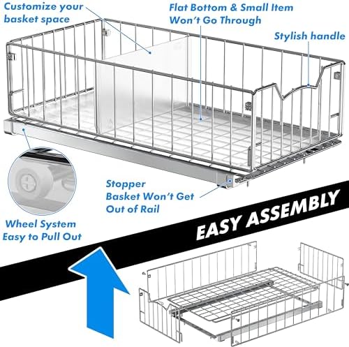 Simple Houseware Pull-Out Cabinet Sliding Basket, 17.2Dx9.7Wx5H, Chrome