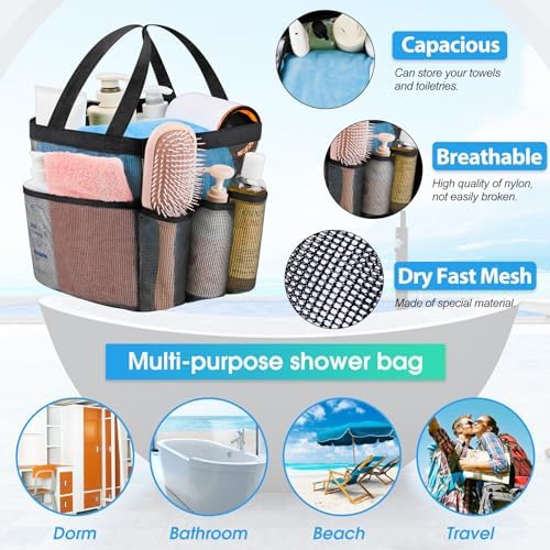 Mesh Shower Caddy Portable - 9 Pockets for College Dorm Room Essential