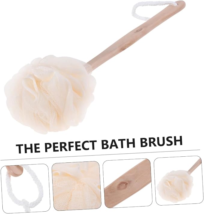 Ipetboom 2pcs Bath Sponge Brush Handle Exfoliating Loofah Mesh Scrubber for Back and Feet Easy to Clean Suitable for All Ages for Daily Use and Travel
