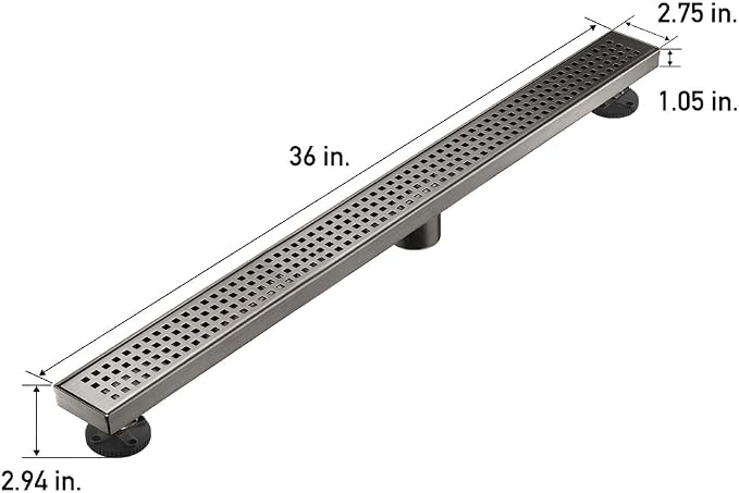 AVSIILE Linear Shower Floor Drain, Brushed Nickel 36 Inch 304 Stainless Steel Bathroom Drains Kit, Long Rectangular Shower Trench Drain with Square Pattern Drain Cover & Hair Catcher